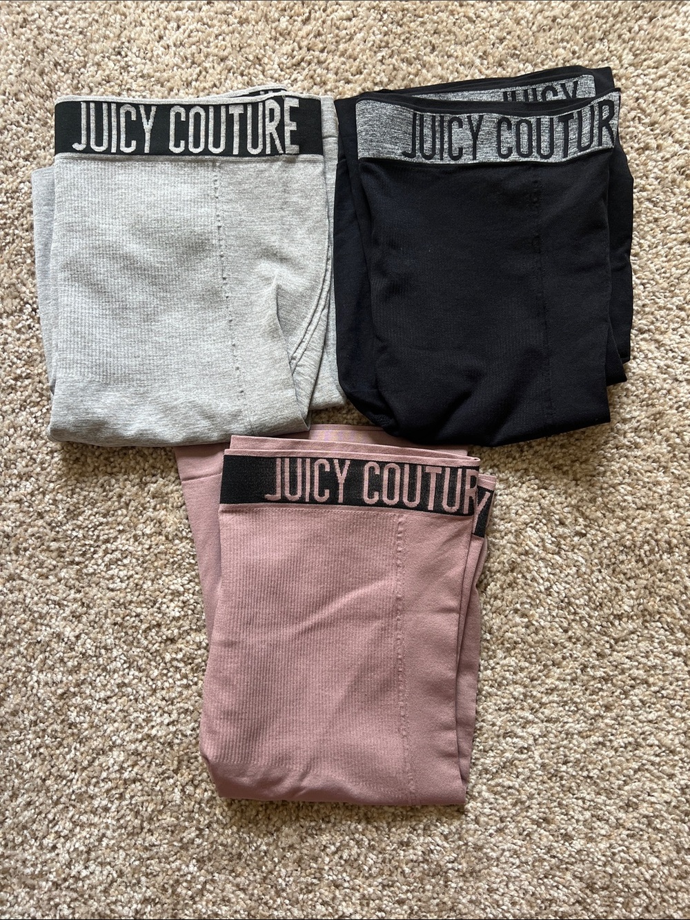 Juicy Couture long biker shorts- Pink, Black & Light Gray (3-Pack)